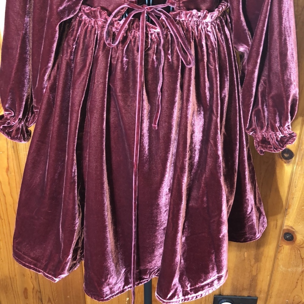 Free people Movement Women's Daphne Velvet Sleeve Mini Dress roan rouge … - Picture 14 of 16